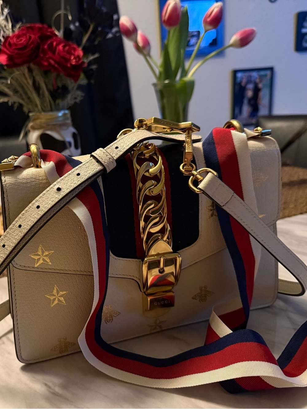 Gucci Sylvie Shoulder or Crossbody bag with the star and bee logo!